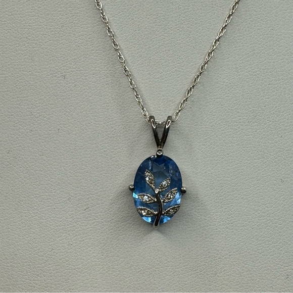 Avon Sterling silver large blue stone with botanical overlay sparkly rhinestones - Picture 10 of 12